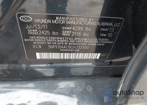 2012 Hyundai Sonata Gls z USA, uszkodzony, nr VIN 5NPEB4AC8CH332100